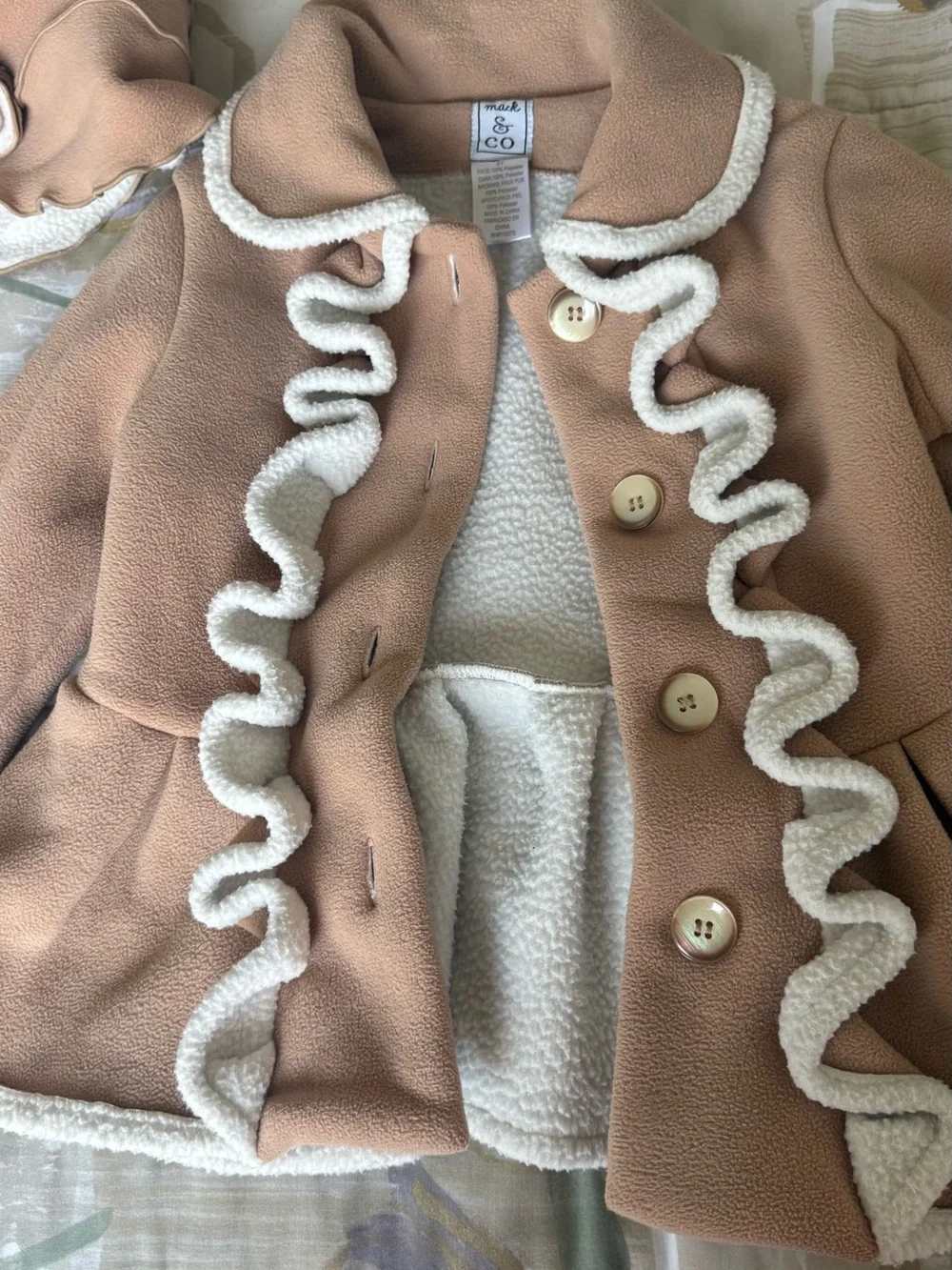 Mack & CO Girls' Tan Peacoat with Cream Sherpa Trim